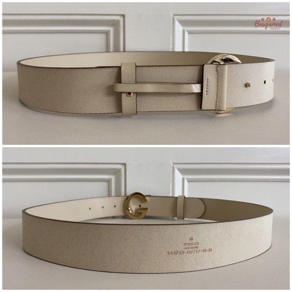 Authentic Gucci Vintage Cream Leather Gold G Logo Buckle Belt Size 95/38 - Picture 6 of 14